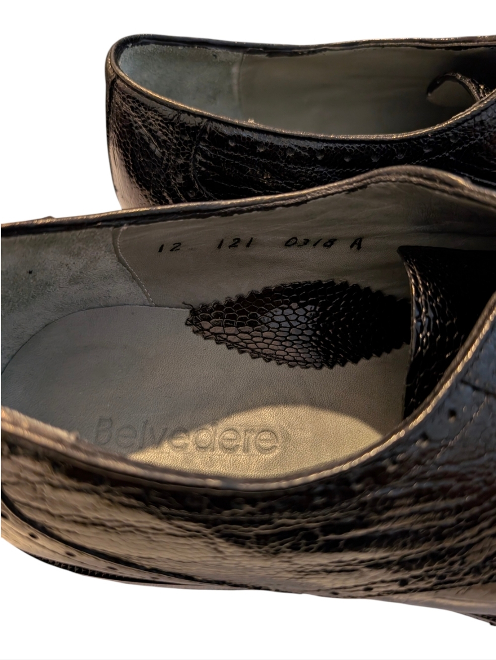 Belvedere Batta ElegantCap Toe Genuine Ostrich Lace Up Black Dress Shoe Sz 12 - Picture 6 of 14